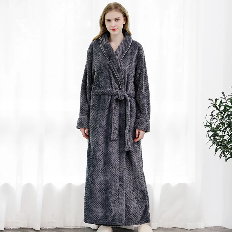 Aanpassen Nama Datum Vrouwen Mannen Warm Dobby Coral Fleece Badjas Winter Dikke Flanel Thermische Kimono Dressing Gown Bruid Peignoir