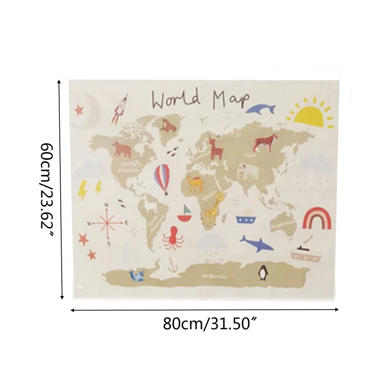 Nordic Educational Kids Room World Map Decoration Poster Nursery Art Canvas Wall Hanging Painting Picture