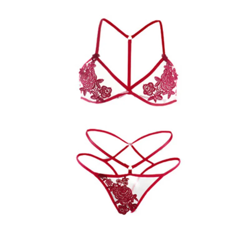 

Lingerie Red sujetador transparente panties and bra set underwear set women japanese fashion conjunto For Women underwear