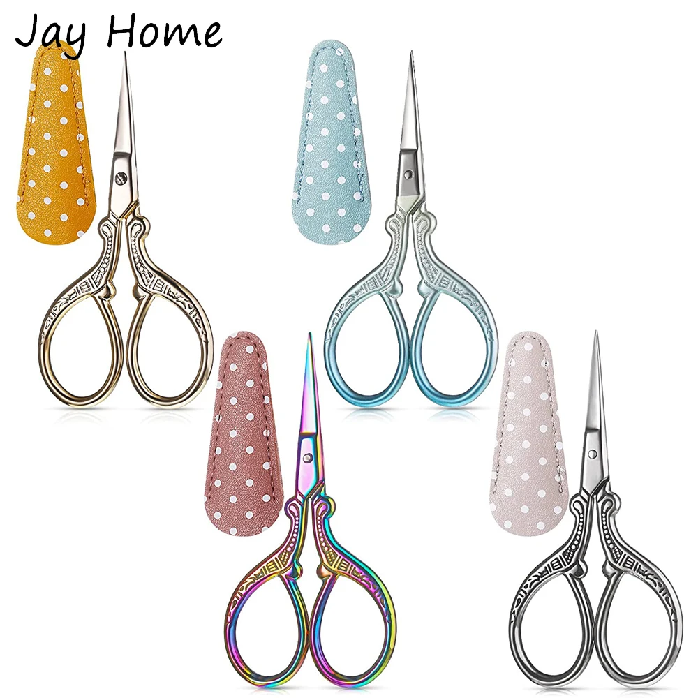 Sewing Embroidery Scissors with 1PC Artificial Leather Cover 3.6 Inch Stainless Steel Embroidery Scissors for Sewing Handicraft