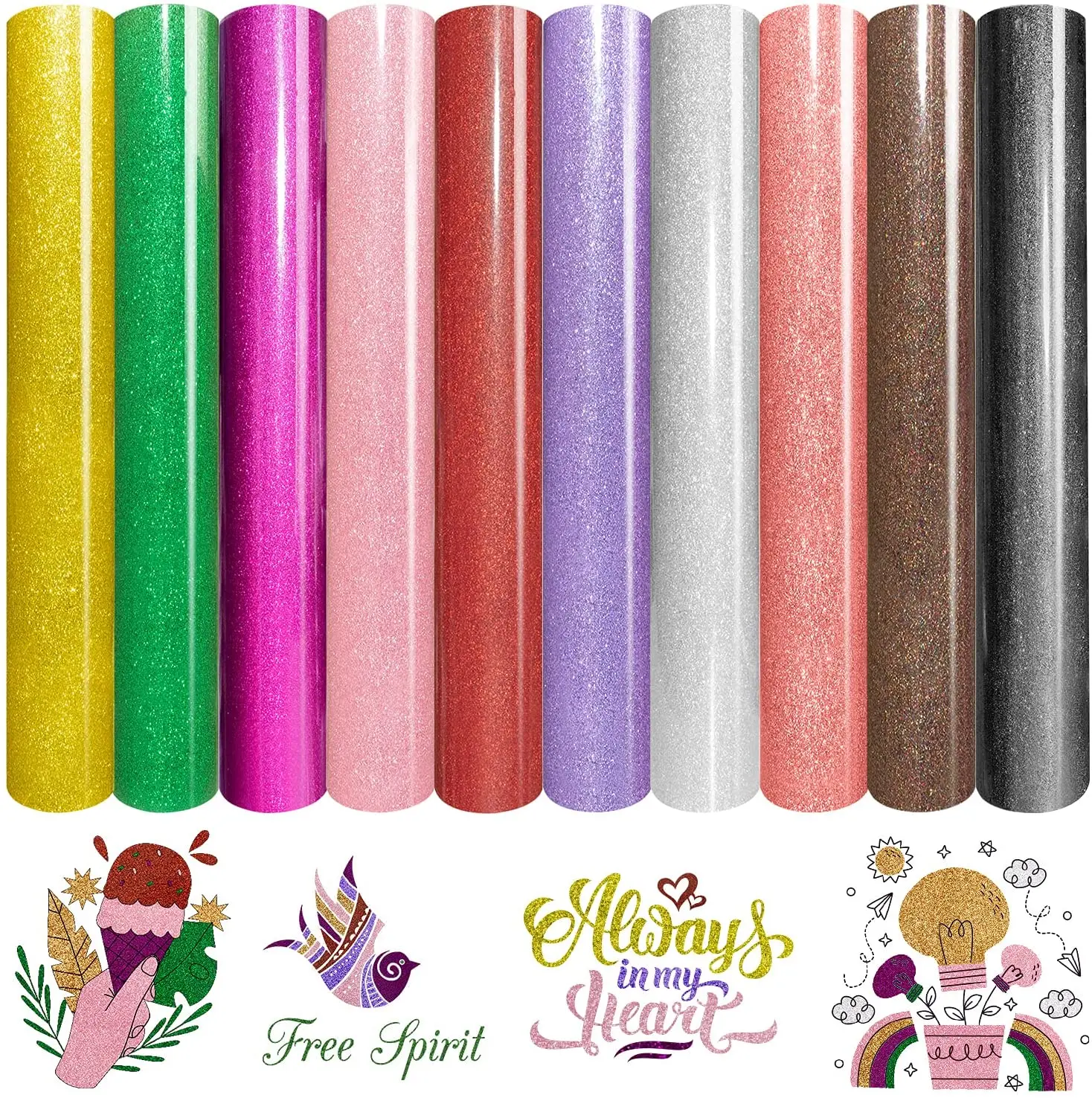 

Fast delivery 1 Roll 10 "x10 '/25cmx300cm thermal transfer glitter vinyl roll (HTV) for T-shirt clothing pockets