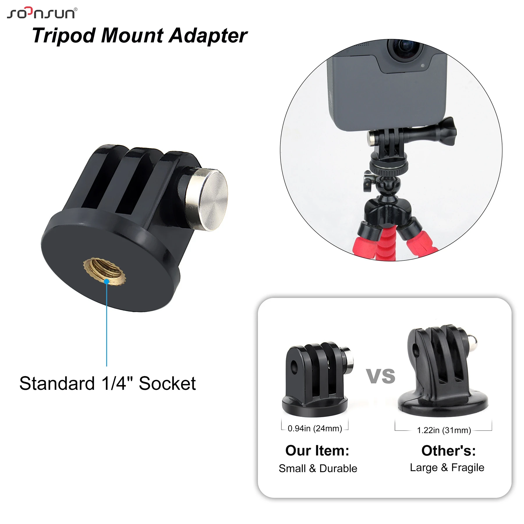 JJC Lot de 3 adaptateurs de trépied 6,35 mm pour GoPro Go Pro Hero 13