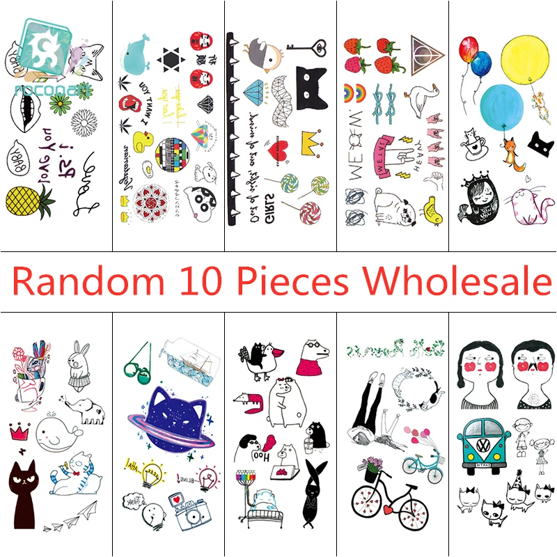 

Rocooart 10 Pieces Wholesale Cute Tattoo Sticker with Cat Balloon Fish Small Size on Girls Hand Body Temporary Tattoo Sticker