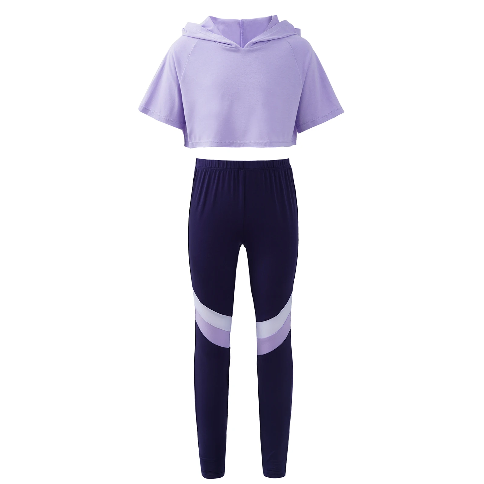 Kids Girls Sport Suit Modern Dance Wear Workout Gymnastics Outfits Tracksuit Set Hoodie Crop Sweatshirt Tops And Pants Leggings