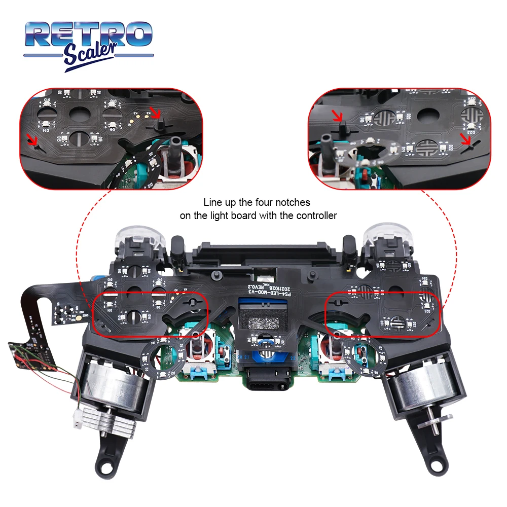 RetroScaler-Placa de luz LED de ocho colores para mando de PS4 (JDM-050 y JDM-055), accesorios No necesarios para soldar, Joysticks