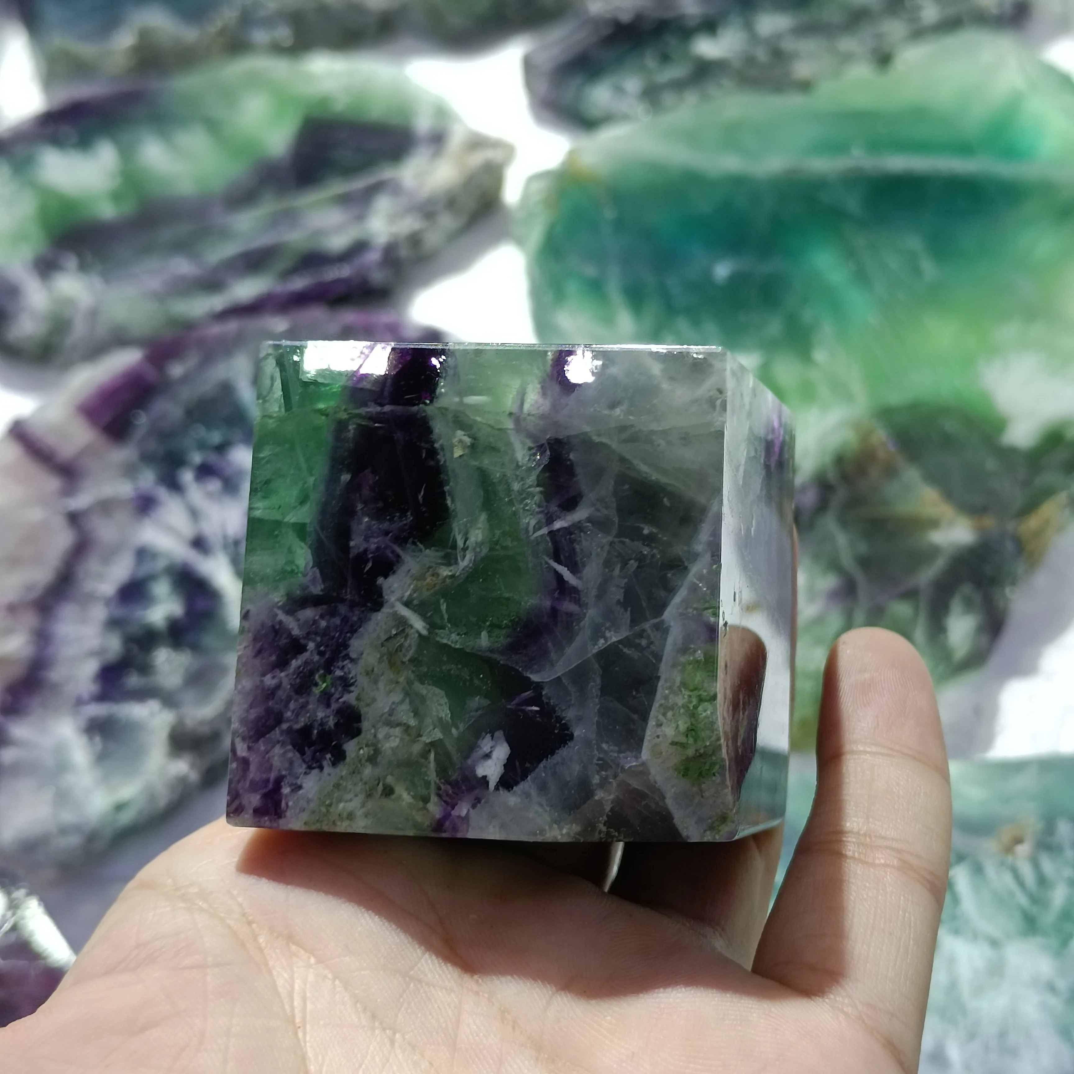 1pc Natural Fluorite Cube crystal Stone Colorful Fluorite Gemstone Cristal Islande Healing reiki decoration