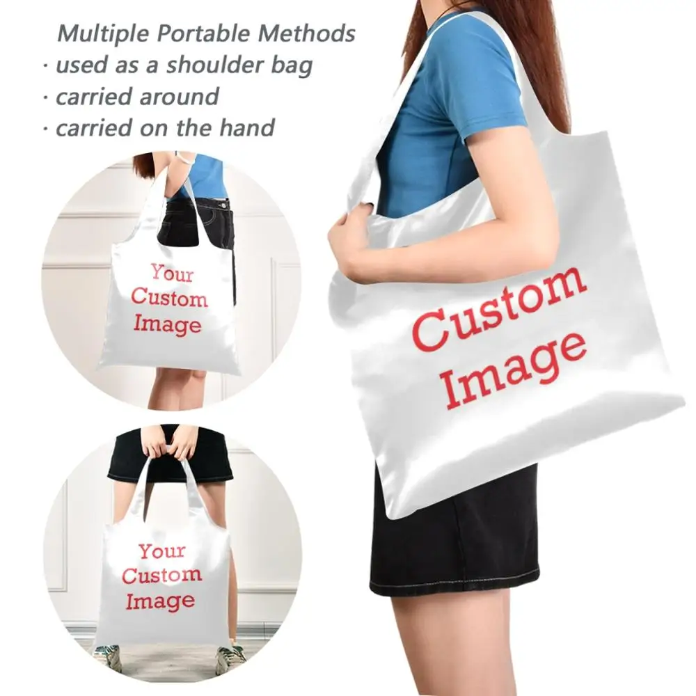 2021 Custom Pictures Reusable Shopping Bag Women Foldable Tote Bag Portable Cloth Eco Grocery Bag Folding Large Capacity Handbag