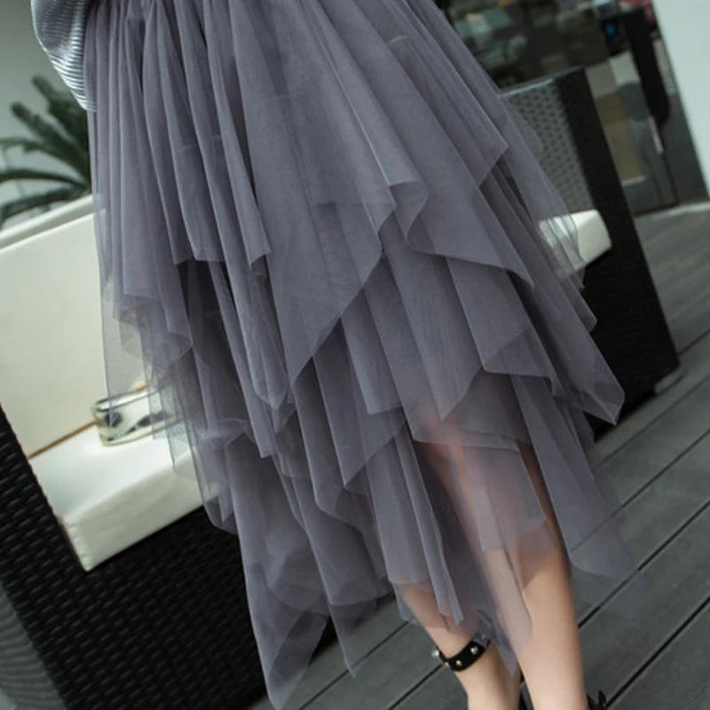 กระโปรงสตรี Tulle Faldas Mujer Moda 2020 แฟชั่น Elastic High เอวตาข่าย Tutu Maxi จีบยาว MIDI Saias Jupe ผู้หญิงกระโปรง