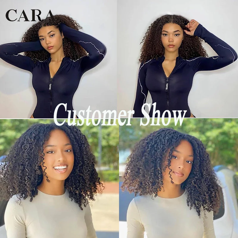 Afro Kinky Curly Human Hair Bundles With Closure Virgin Hair 2 Bundles Hair Extensions Brazilian Hair Weave  Cara 3B 3C Weft