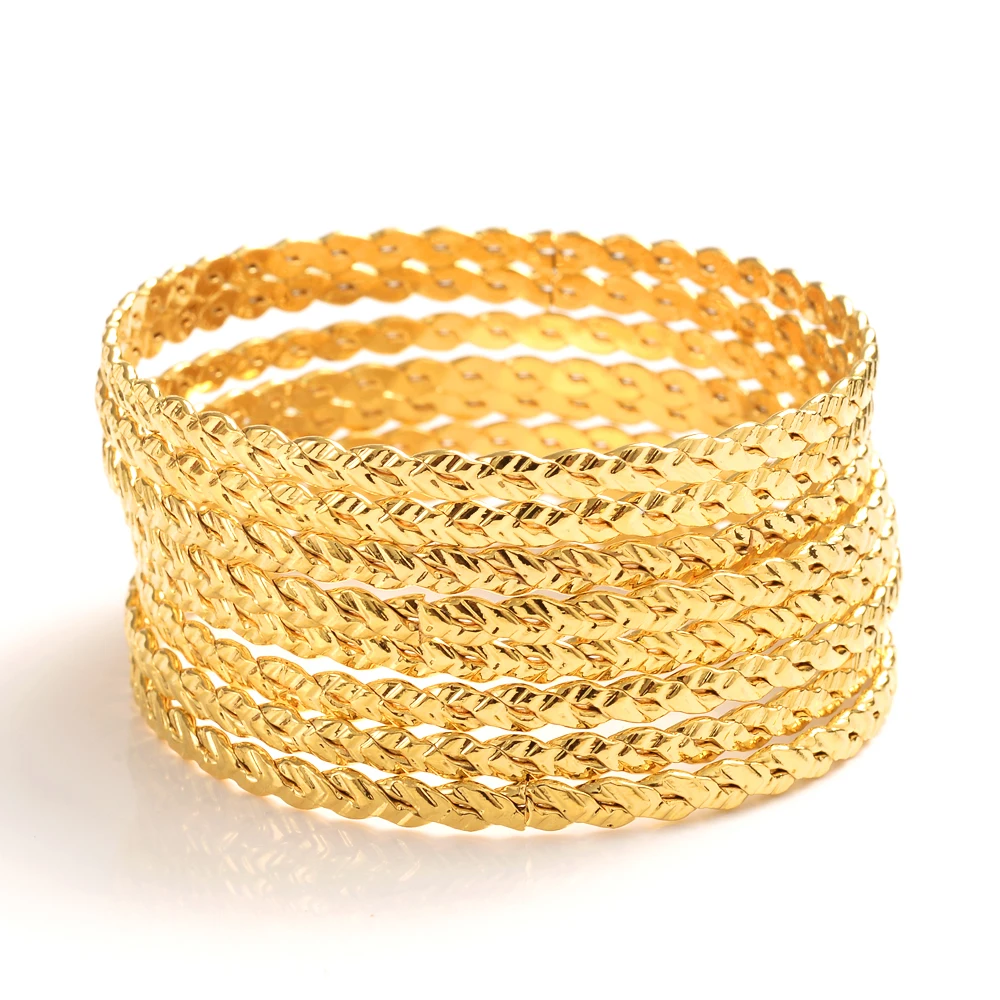 4pcs Luxury 24k Gold Color Ethiopian Jewelry Bangles For Women Dubai Ramadan Bangles&Bracelet African/Arab Weeding jewelry Gift