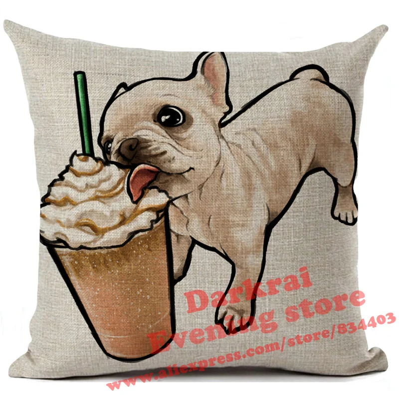 Funny French Bulldog Printed Linen Cushion Cover Home Decoration Pillow Case Living Room Decor Throw Pillows 45x45cm