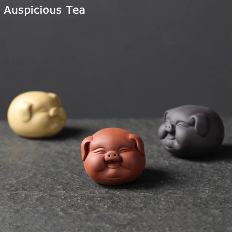 Boutique Purple Clay Tea Pet Cute Pig Statue Tea Figurine Ornaments Handmade Sculpture Crafts Tea Table Decoration Accessories