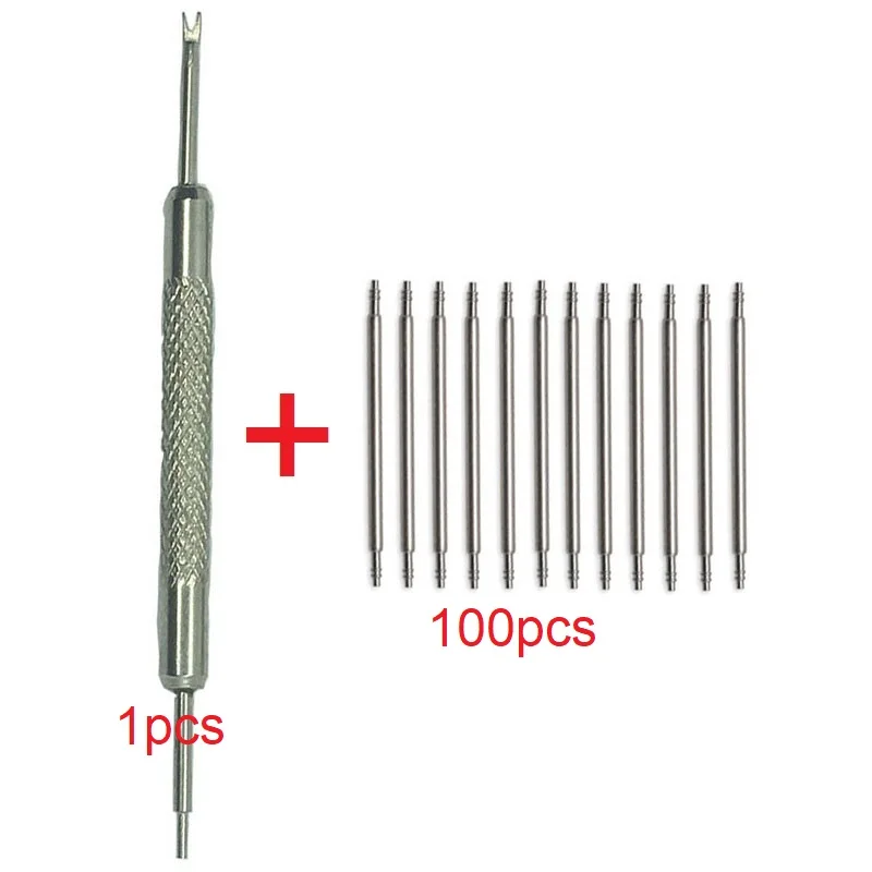 New 100pcs+1 tool Stainless Steel Spring Bar Link Pins Watch Band Strap Remover Silvery 12 14mm 16mm 18mm 20mm 22mm 24mm 26 28mm