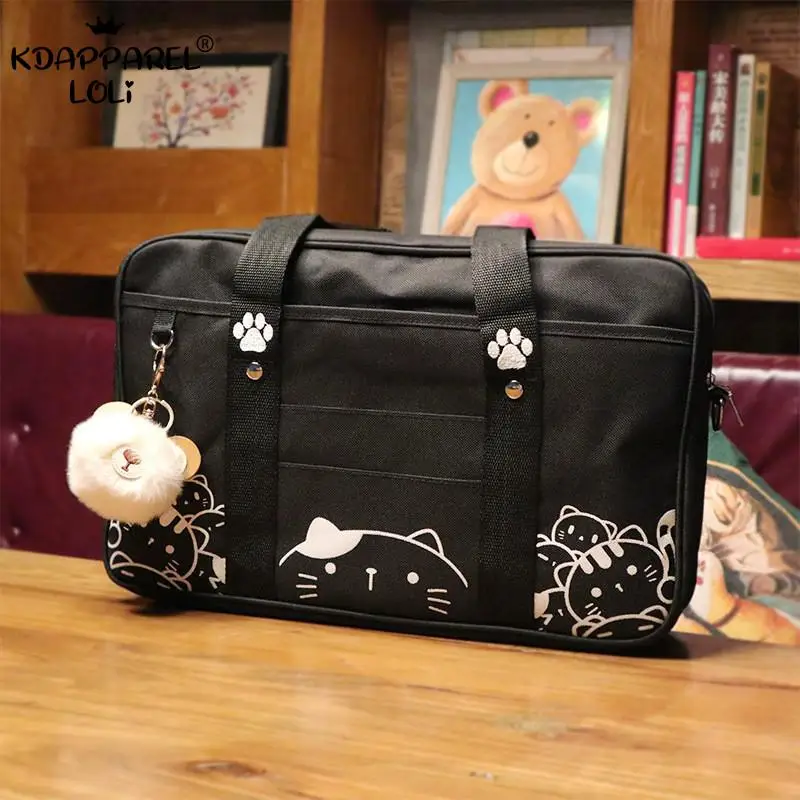 Japońscy studenci dziewczęta szkolne torby nadruk z kotami Oxford tkaniny na ramię solidna teczka Preppy JK kobiety nastolatki chłopcy Crossbody