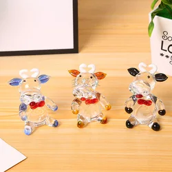 Glass Cow Ornament Crystal Cow Animal Figurine Hand Blown Home Decor Multicolor Lady Kids Christmas Gift