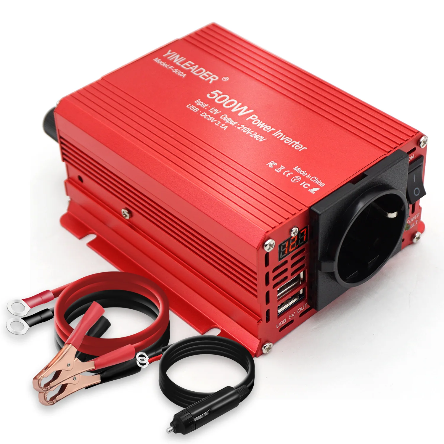 500W LED Voltmeter Inverter DC 12V to AC 220V Automatic Transformer Power Converter Dual USB  EU Socket Car Accessories