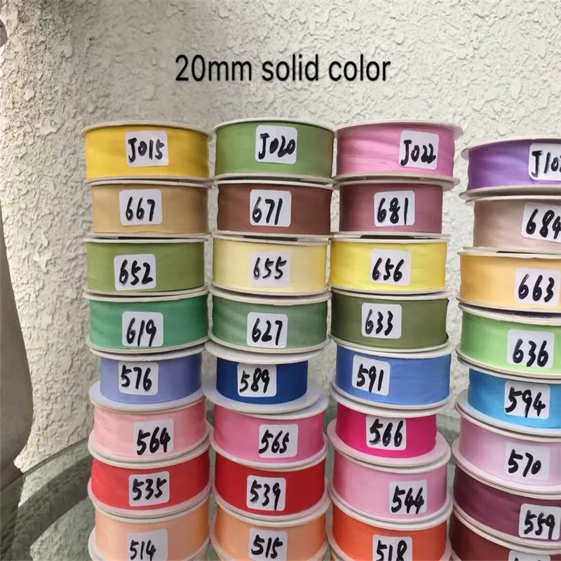 20mm 45solid colors 100% pure silk embroidery ribbon taffeta wedding ribbon ins style silk edge ribbon Anya Ribbon Handcraft