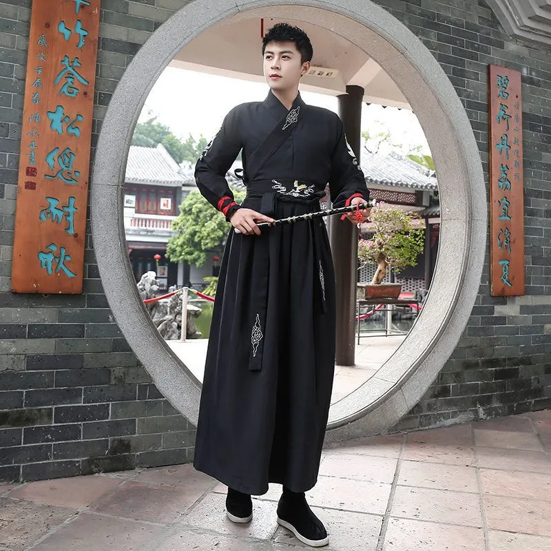 Hanfu-Disfraz de Hanfu para hombre, ropa tradicional de moda china, ropa de estudiante, talla grande 2XL 3XL 4XL