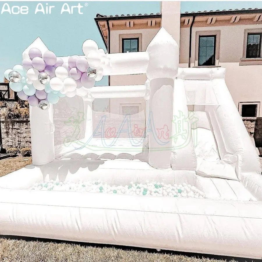 Hot Sale 2 in 1 Combo Inflatable White Wedding Trampoline Kids Bouncer House With Slide For Outdoor Entertainment Made In China