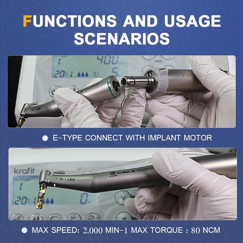 LED Generator chirurgia stomatologiczna części silnika 20:1 kątnica rękojeść nawadnianie Spray wodny z odłączaną głowicą AI-X-DSG20LED