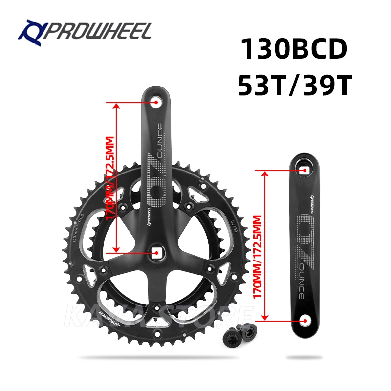 PROWHEEL 130BCD Crankset Road Bike Square Hole Double Sprockets 170/172.5mm 53/39T Bracket Racing Bicycle Cranks Parts