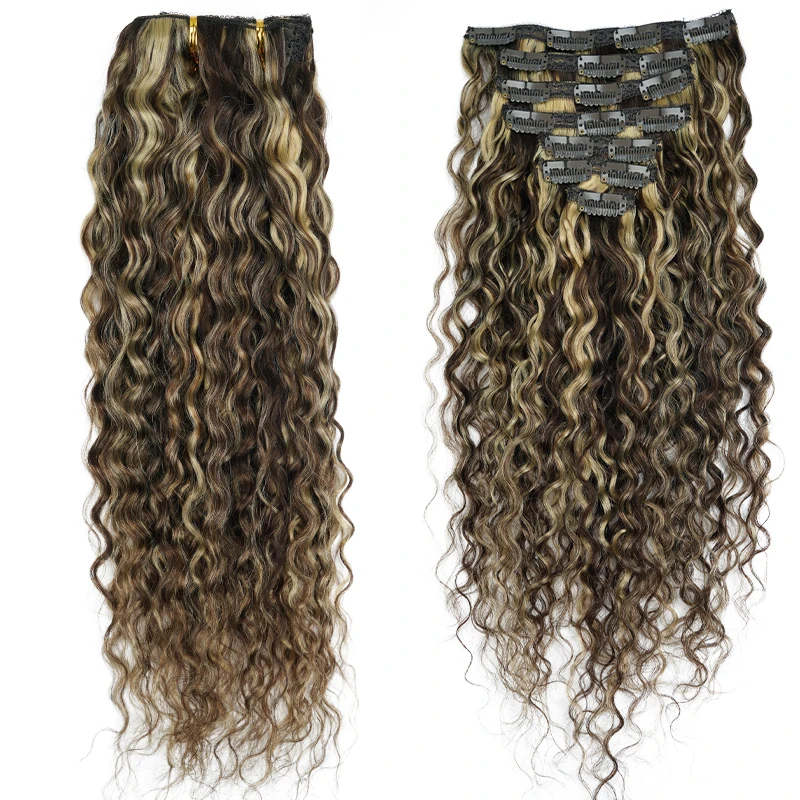 Veravicky 140G 160G 10P One Set Piano Color Natural Curly Clip In Extensions  Machine Made Remy Human Hair Head Clip ins