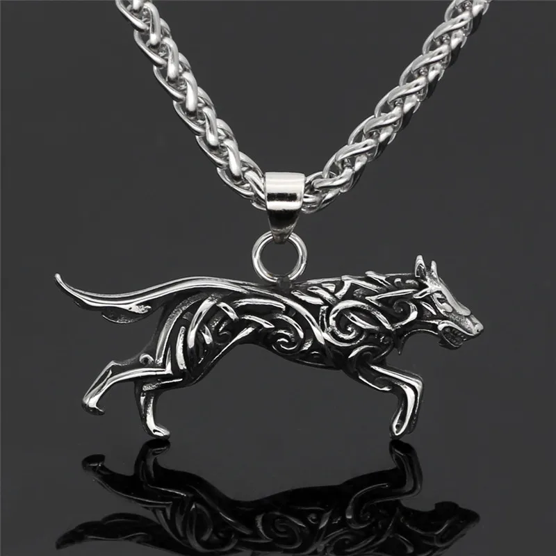 Stainless Steel Vikings Style Wolf Pendant Geri and Freki Knot Necklace