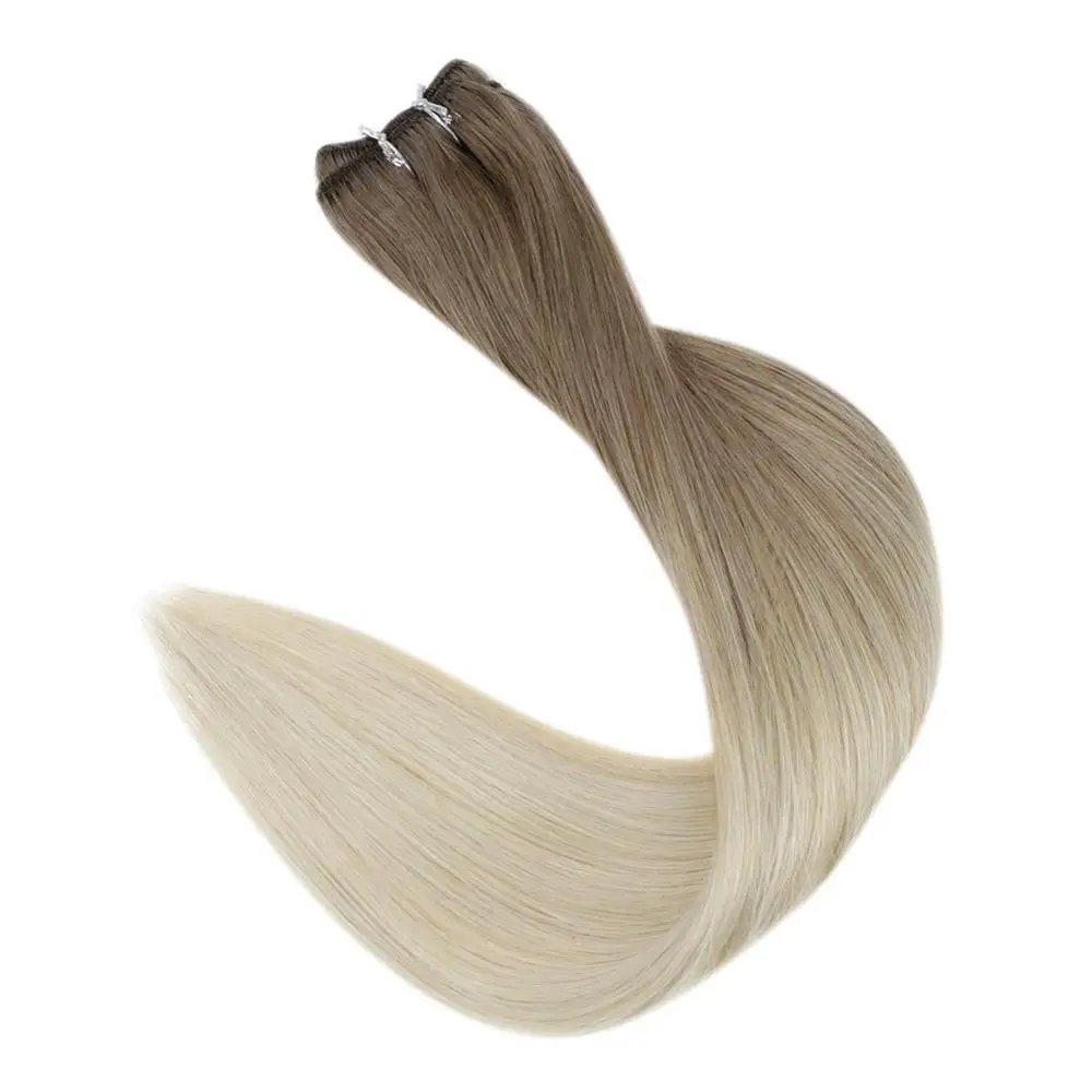 Volledige Glans Menselijk Haar Inslag Extensions Haarbundels Ombre Blonde Kleur 100g Naaien Zijdeachtige Rechte Remy Huid Dubbele inslag Voor Salon - afbeelding 2