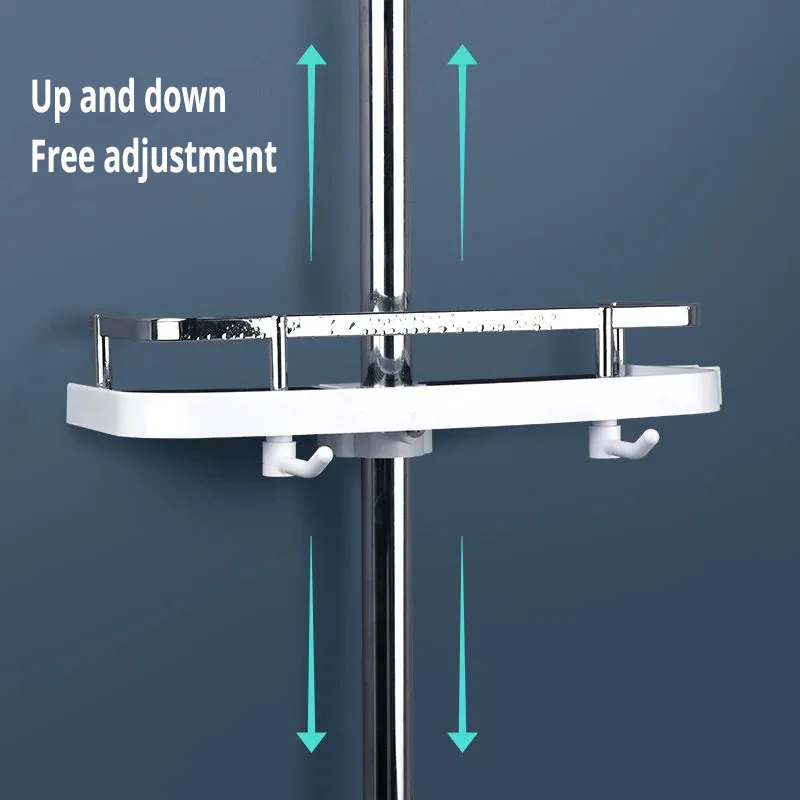 욕실 샤워 보관 랙 정리대, 폴 선반, 샴푸 트레이 스탠드, 싱글 티어, 드릴링 리프팅 로드 없음, 샤워 헤드 홀더