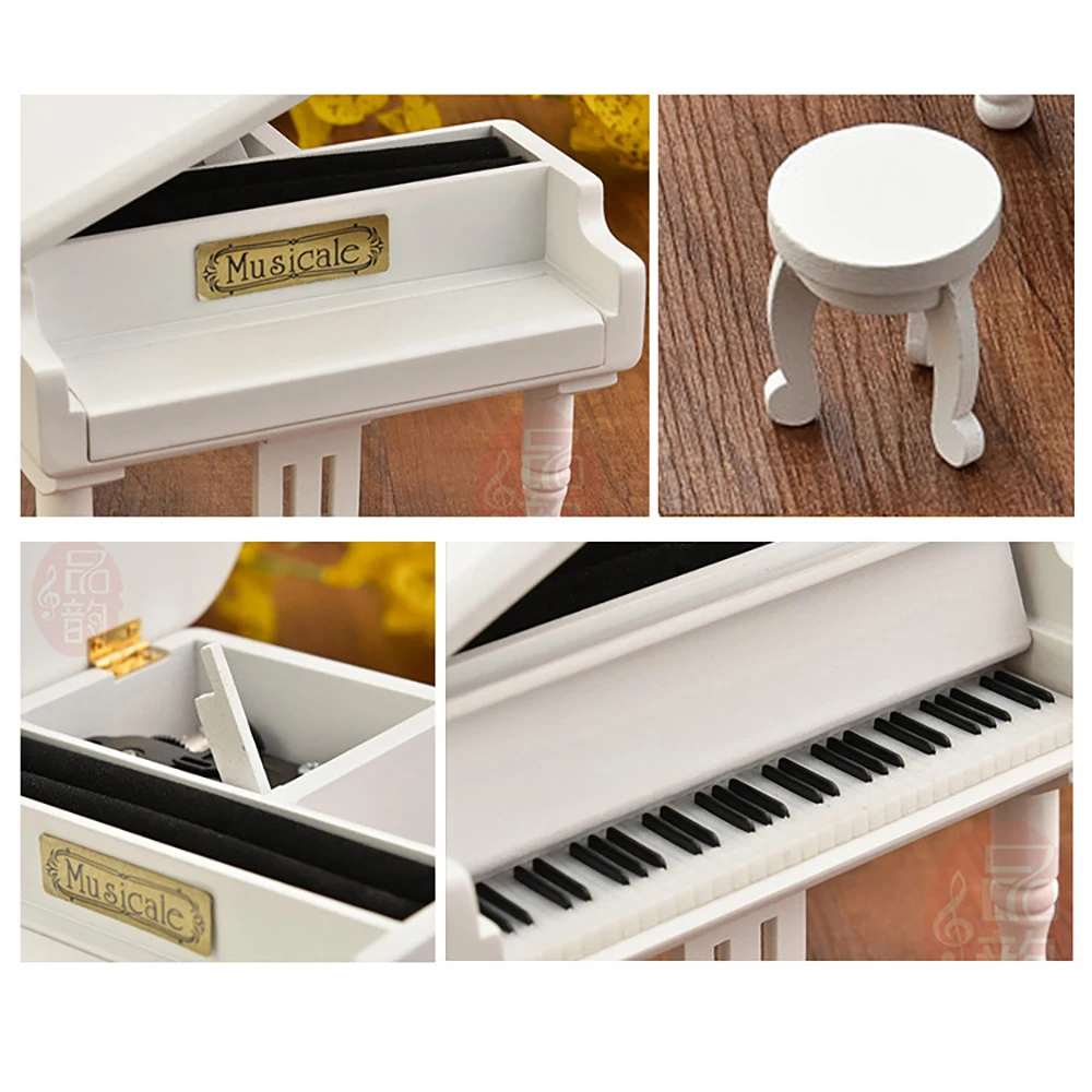 Wooden Grand Piano Music Box 3d Puzzle Game Mini Piano Toys Grand Gifts For Kids Girls Classical Nice Music Box With Stool Craft