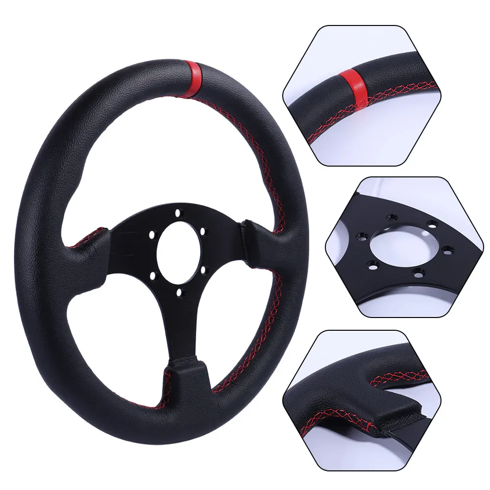 330mm/13Inch Flat Steering Wheel Leather Aluminum Frame Racing Drift Pc Game Steering Wheel Universal