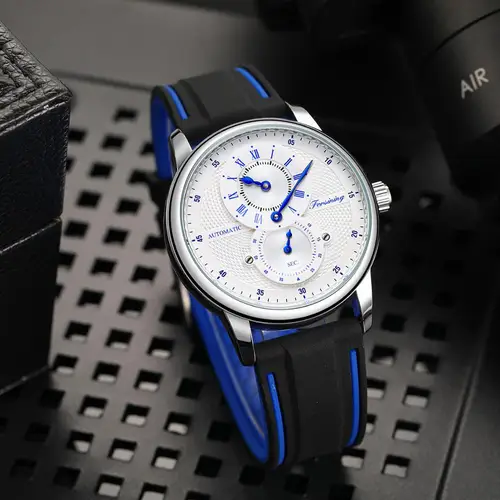 Imagen 2 del producto Reloj de pulsera para hombre, esfera blanca y azul, reloj mecánico transparente automático, banda de goma de silicona, reloj deportivo para hombre, reloj Masculino