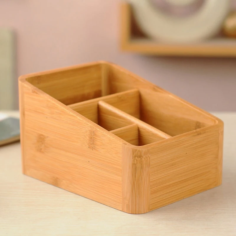 Desktop Bamboo Wood Storage Box, Office, Cosmetics, Creative, Stationery