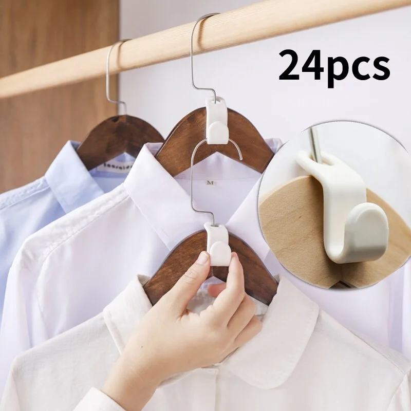 

6/12/24PCS Clothes Hanger Connector Hooks Closet Organizer Clip Space Saving Hanger Clothes Rack Cabinet Bedroom Storage