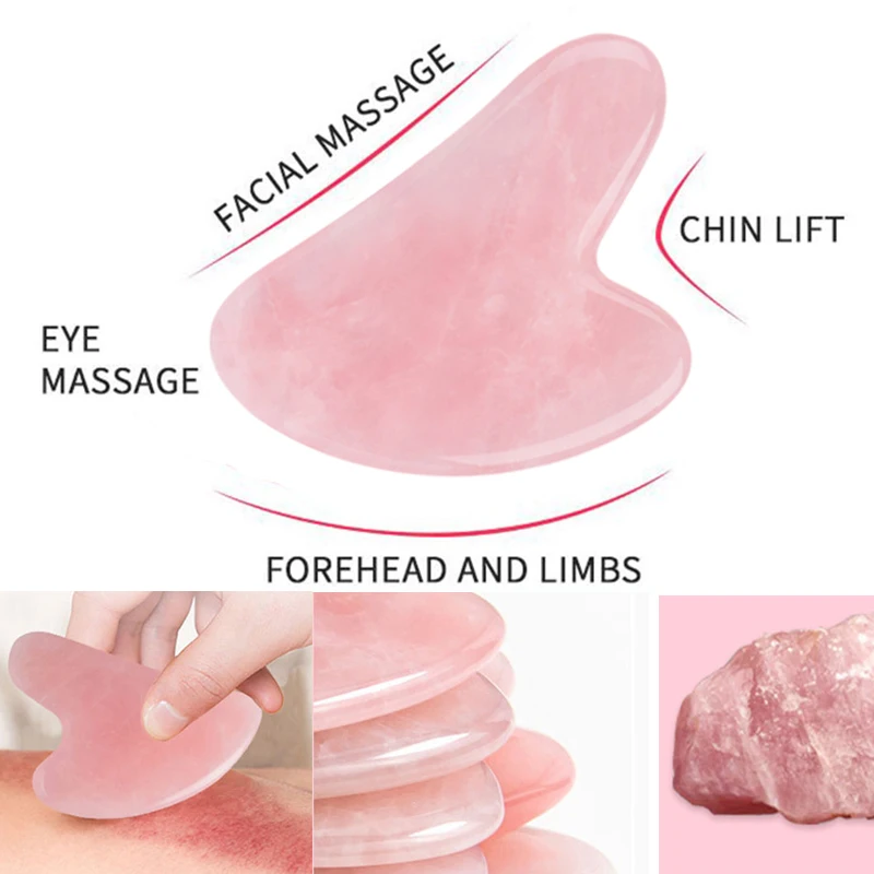 

Natural Rose Quartz Gouache Scraper Jade Gua Sha Board Guasha Stone Massage Face Lift Tools For Face Neck Back Body Acupuncture