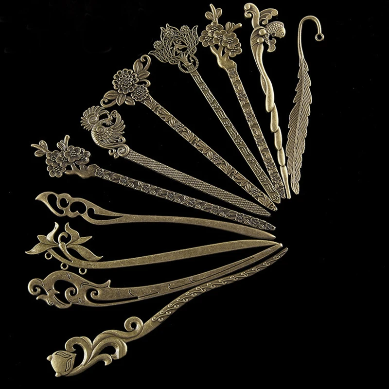 2020 Vintage Bronze Hollow Out Carved Hairpin Metallic Hair Clip Hair Stick Curved Fork Hairpin Hair Accessories Styling Tools