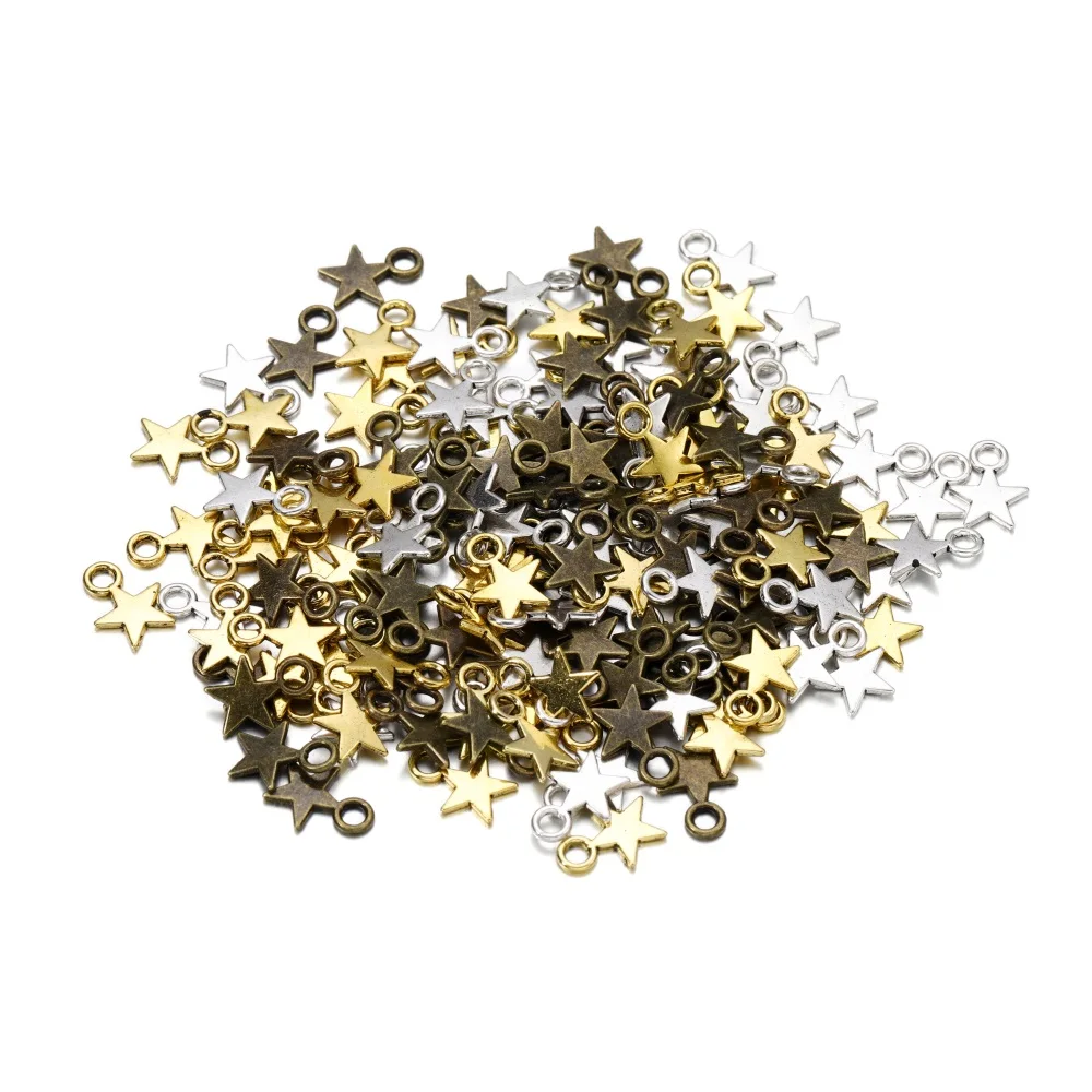 100Pcs/Bag Alloy Star Pendant Charm Pendants Handmade Chains for DIY Bracelet Crafts Jewelry Making Findings Accessories