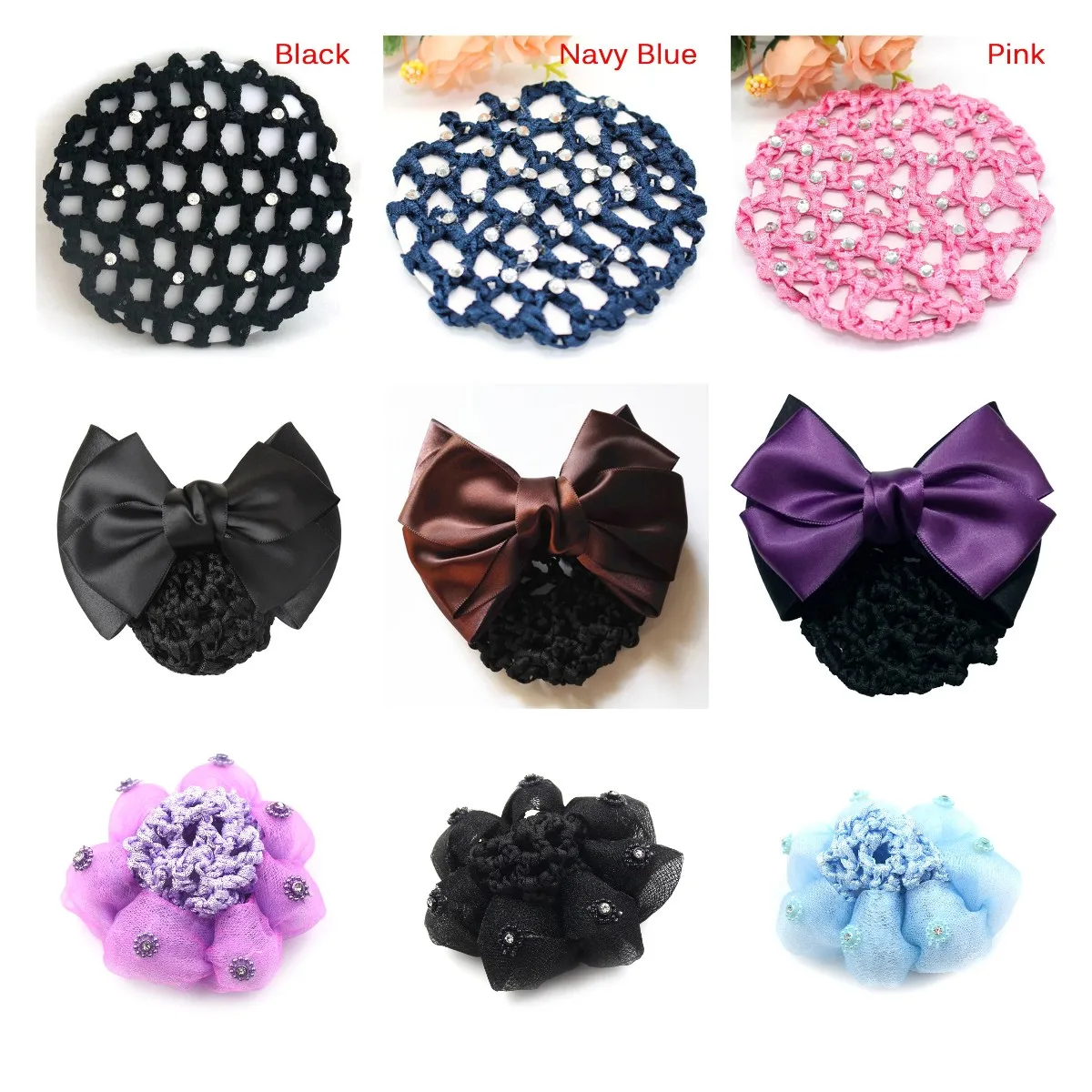 Girls Child Ballet Dance Skating Snood Hair Net Bun Cover Satin Bow Barrette Stylish Floral Lace Official Lady Hair Cover Net