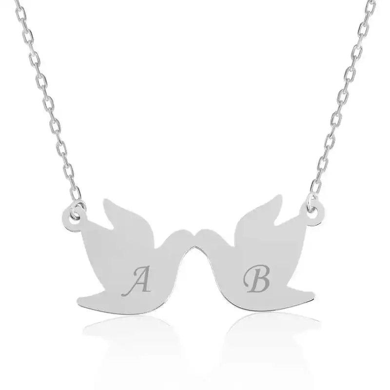 Silver Lovebirds in Letters Written Pendant 925 Sterling Women Fine Jewelry Wedding Party Birthday Gift - Box - for Stone - Pendant - Chain Choker - Female - Ladies - Fashion