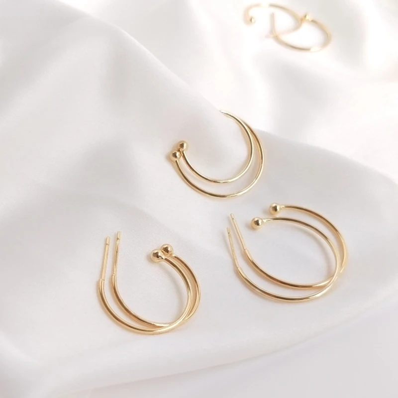 Real Gold Plated Color-Preserving Semi-Circular C-shaped Earrings Pins Hoop Jewelry Making Findings Fittings Accessories