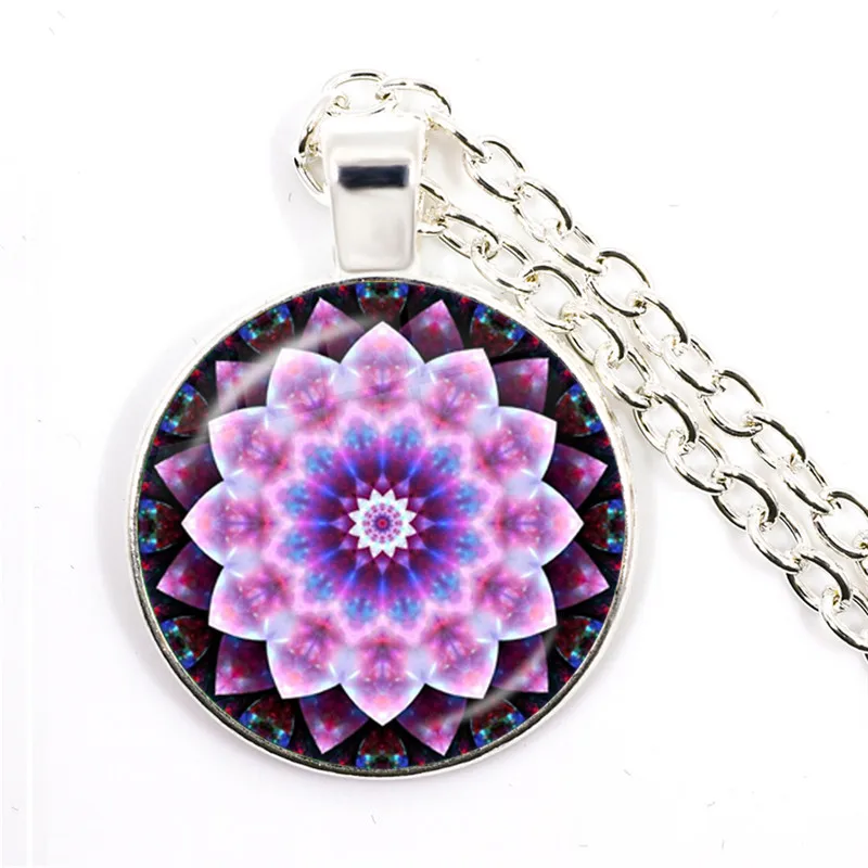 2021 Vintage Necklace Buddhism Chakra Glass Dome Cabochon Pendant Jewelry Om Indian Yoga Mandala Necklaces For Women Men