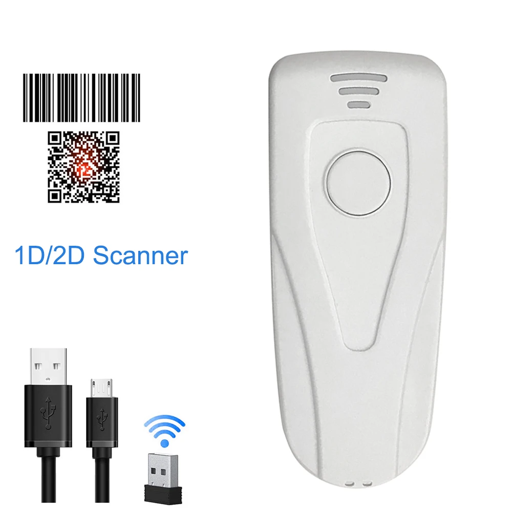 1D 2D QR Barcode Scanner Portable Mini Bluetooth 4.0 Bar Code Reader Work with Phones, Tablet, PC