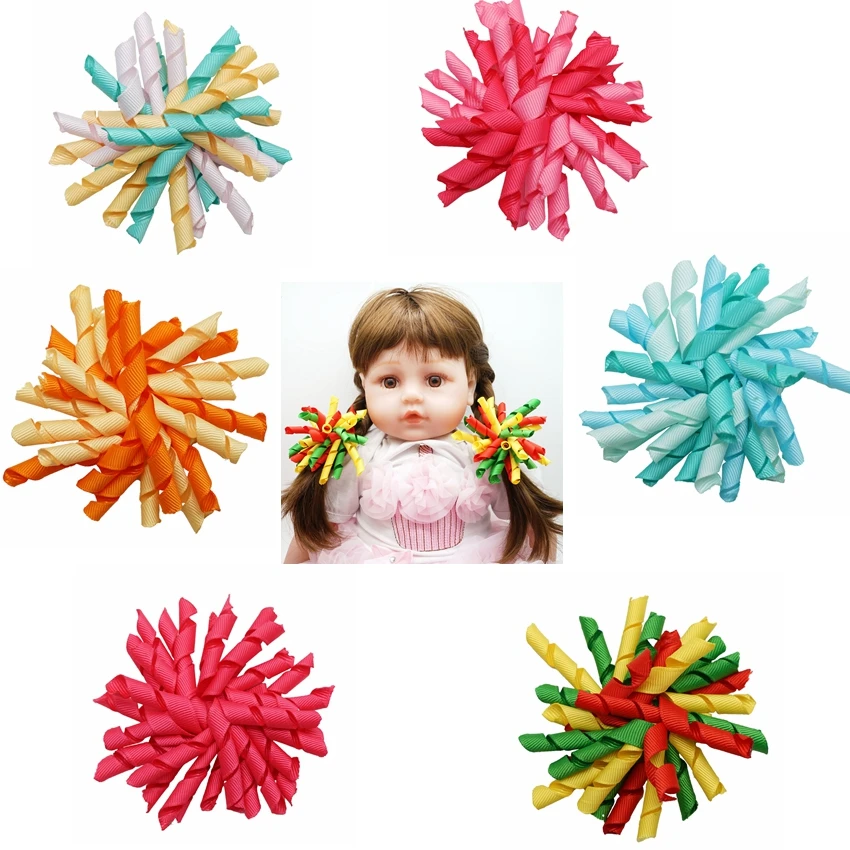 

Hair Bows Alligator Clips Curly Ribbon Hairpins Girl Korker Corker Elastic Hairband Flower Ties Headband Bobbles 100pcs PD007