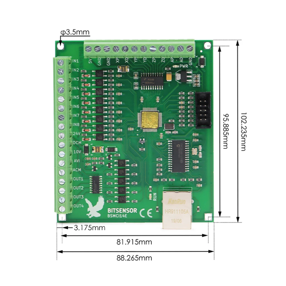 Ethernet 4 axis 5 axis mach3 cnc motion control card bsmci14e 5v dc 5w power input and output terminal power supply 12v ~ 36v