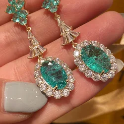 New Luxury Ocean Natural Emerald Gemstone Earring Real S925 Sterling Silver Retro Emerald Water Drop Earrings Woman Orecchini