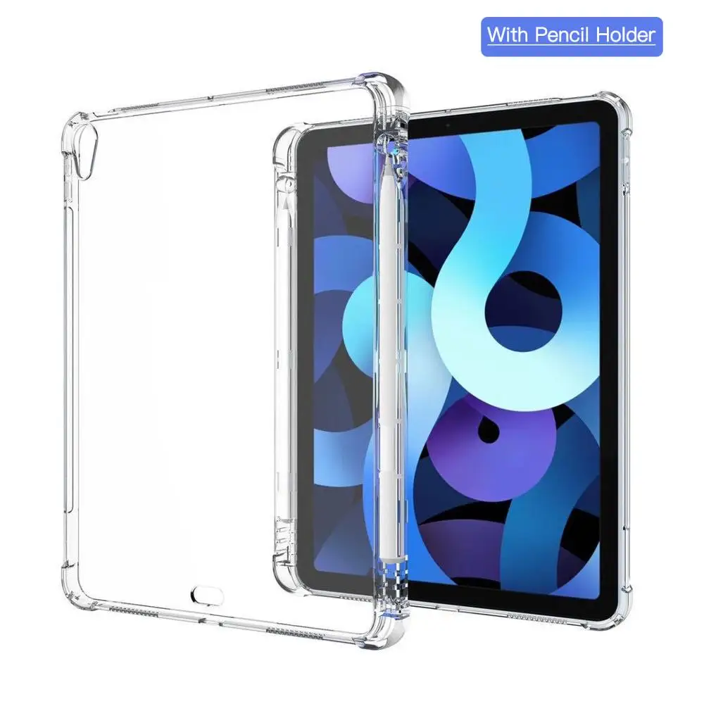 

For iPad Air 10.9'' 2022 air5 A2588 A2589 Transparent Silicon Case With Pencil Holder Soft TPU Back Cover For iPad Air 5 10.9''