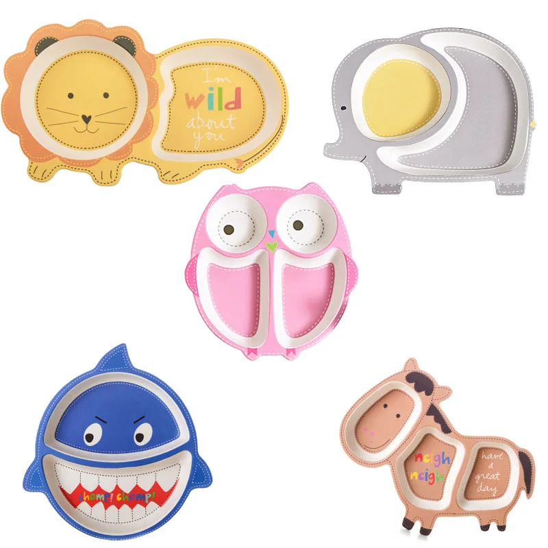 

Creative Cartoon Baby Dishes Bamboo Fiber dinner plate bow Irregular Children Tableware For Infant Toddler Kids Feeding Utensil