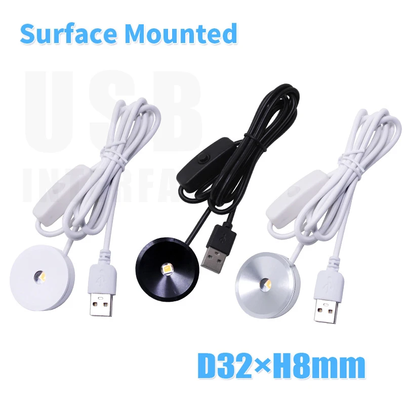 

4pcs/lot Mini USB LED Spotlight Very Small Surface Mounted Pannel Light Kitchen Showcase Display Cabinet Lighting D32xH8mm CE