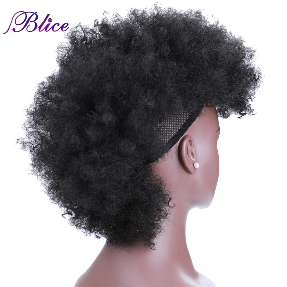 Blice sintético alto puff frohawks curto kinky encaracolado estilo mohawk extensão do cabelo clipe em peruca para mulheres afro-americanas