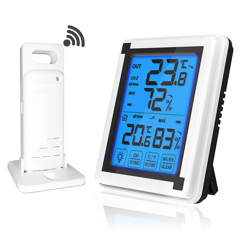 Touch Screen Digital Wireless Weather Station Outdoor Weather Forecast Sensor Backlight Indoor Outdoor Thermometer Hygrometer